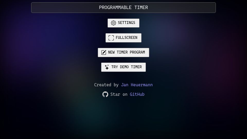 Screenshot of timer.jotaen.net: Show HN: Programmable timer web app (for gym workouts or stretching sessions)
