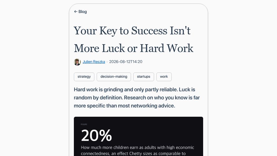 Screenshot of julienreszka.com: People who grew up with high economic connectedness earn more