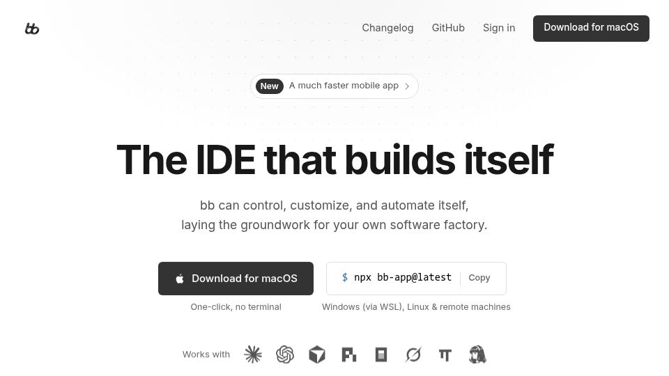 Screenshot of getbb.app: Bb: The IDE that builds itself