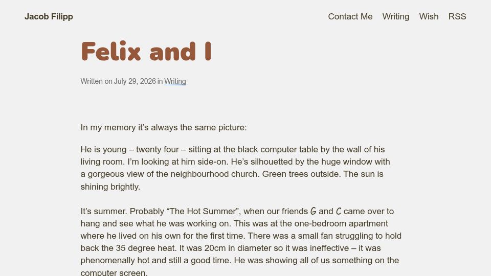 Screenshot of jacobfilipp.com: Felix and I