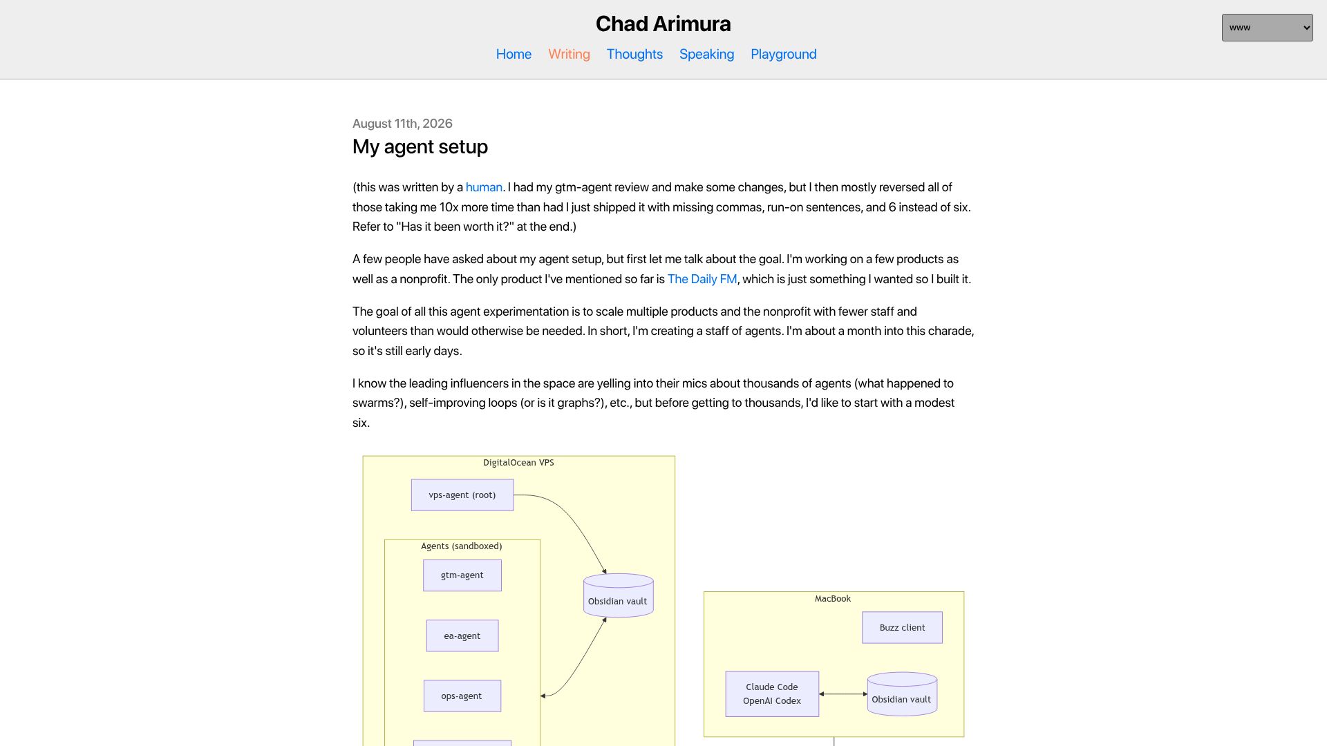 Screenshot of chad.cm: My Agent Setup