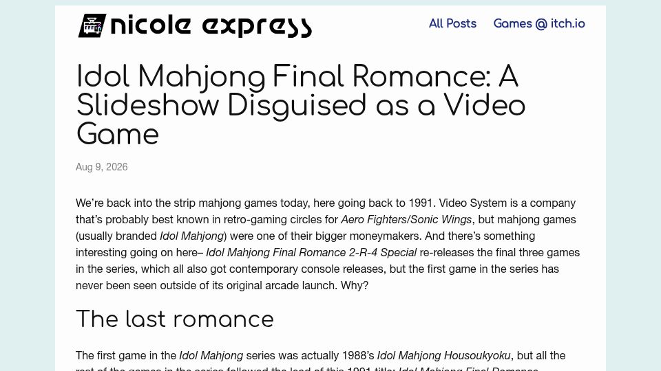 Screenshot of nicole.express: Idol Mahjong Final Romance: A Slideshow Disguised as a Video Game
