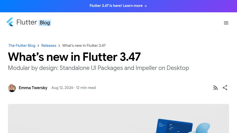Screenshot of flutter.dev: Flutter 3.47