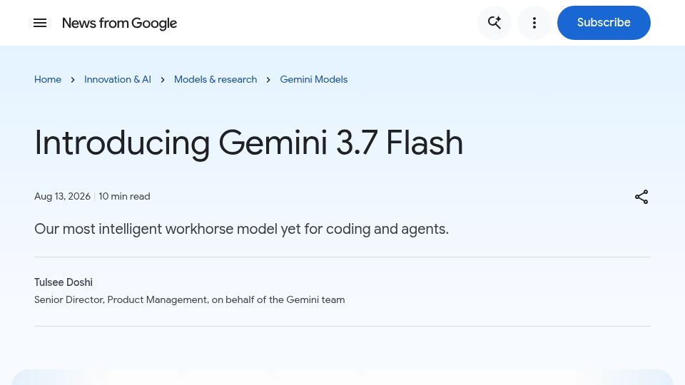 Screenshot of blog.google: Gemini 3.7 Flash