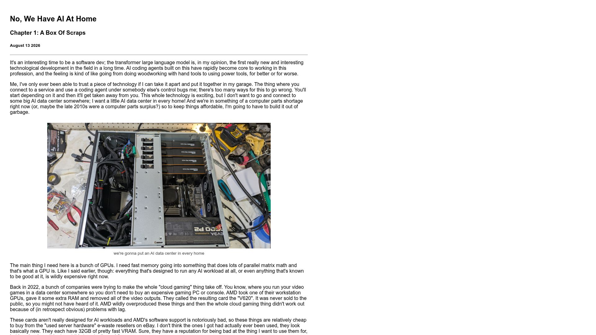 Screenshot of jdagostino.github.io: AI At Home Part 1: A Box Of Scraps