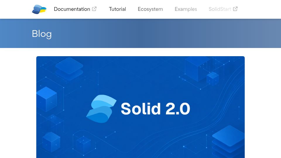 Screenshot of solidjs.com: Solid 2.0 RC: The Big <Reveal>
