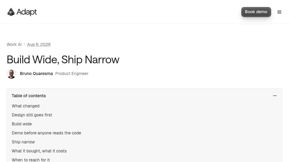 Screenshot of adapt.com: Build Wide, Ship Narrow