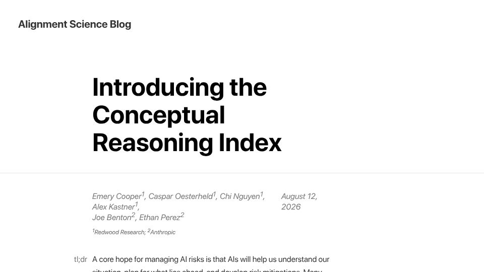 Screenshot of alignment.anthropic.com: Anthropic: Introducing The Conceptual Reasoning Index