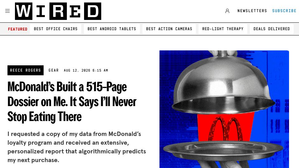 Screenshot of wired.com: I requested a copy of my data from McDonald’s loyalty program