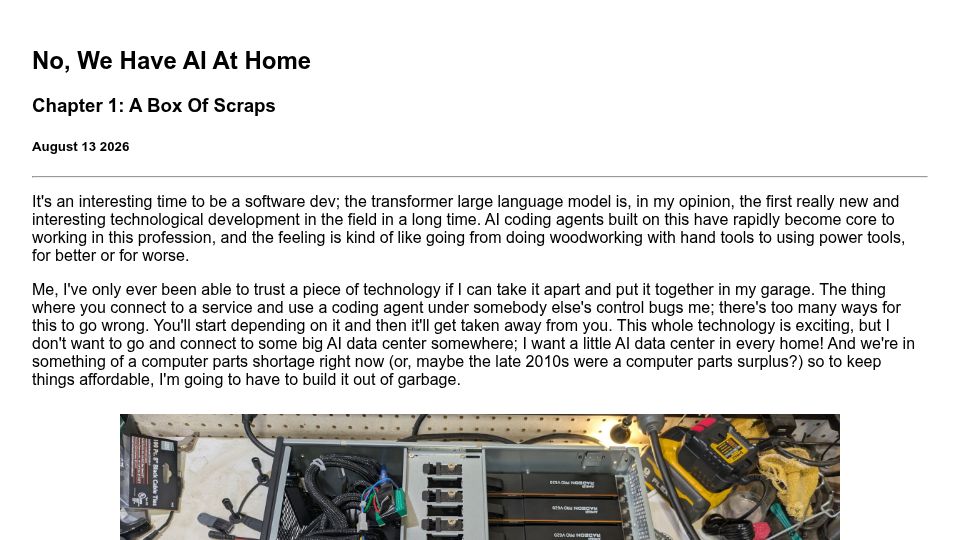 Screenshot of jdagostino.github.io: AI At Home Part 1: A Box Of Scraps