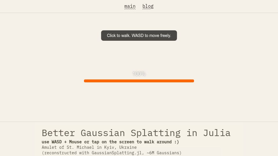 Screenshot of pxl-th.github.io: Better Gaussian Splatting in Julia