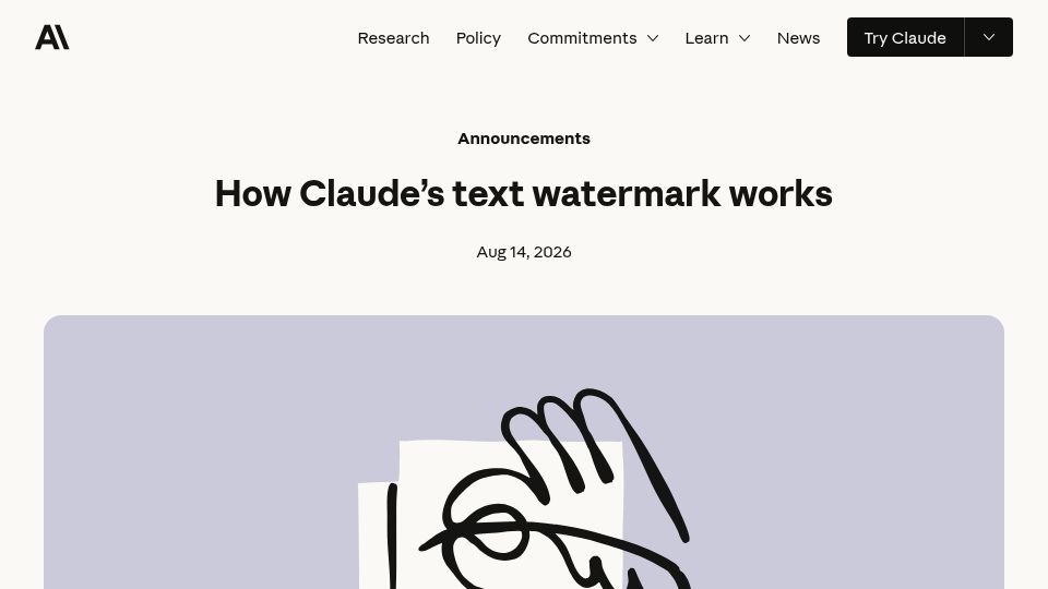 Screenshot of anthropic.com: How Claude's text watermarking works