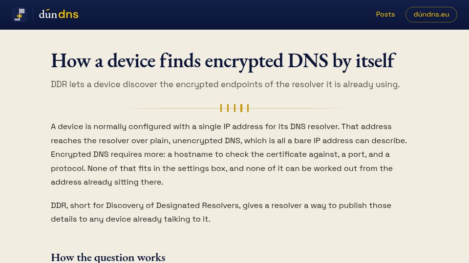 Screenshot of blog.dundns.eu: How a device finds encrypted DNS by itself