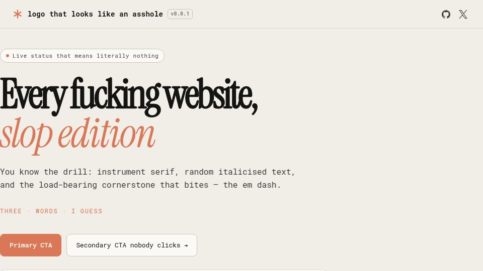 Screenshot of op.tngl.io: Every fucking website: 2026 edition