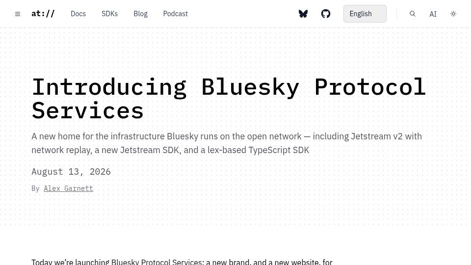 Screenshot of atproto.com: Bluesky Protocol Services