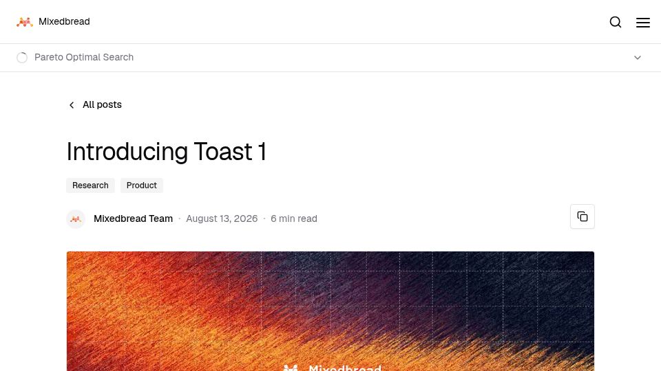 Screenshot of mixedbread.com: Introducing Toast 1