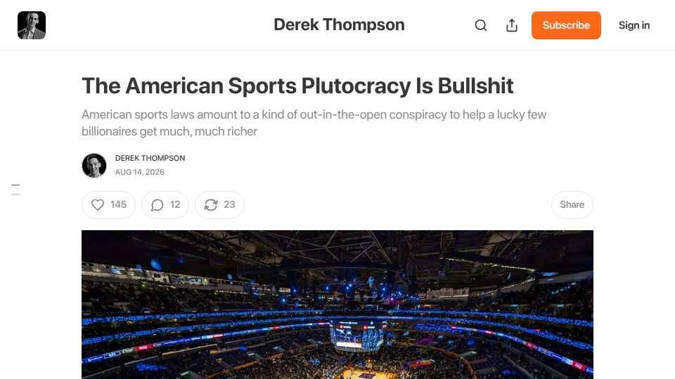 Screenshot of derekthompson.org: The American sports plutocracy