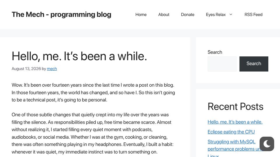 Screenshot of themech.net: Hello, me. It's been a while