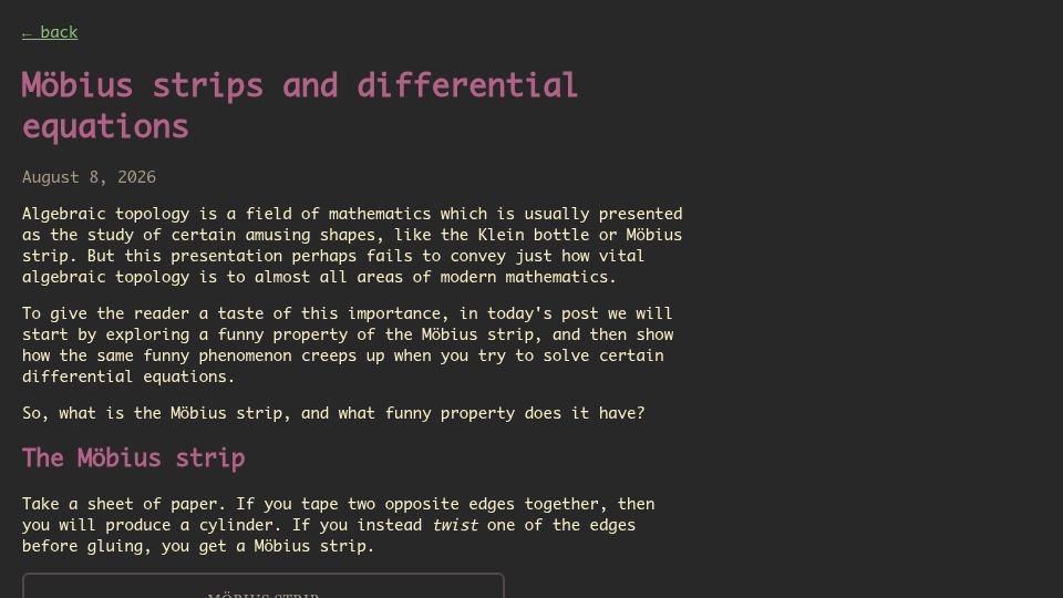 Screenshot of hidden-phenomena.com: Möbius strips and differential equations