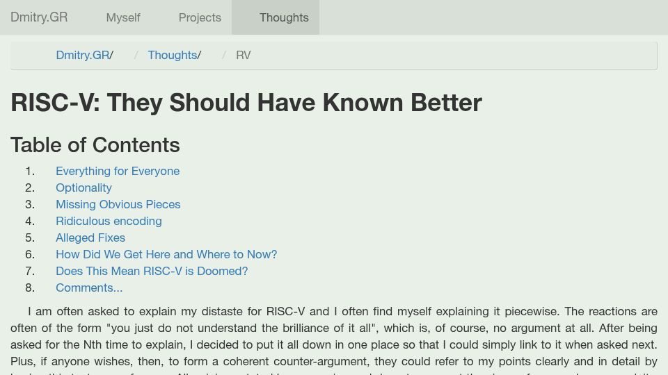 Screenshot of dmitry.gr: RISC-V: They Should Have Known Better