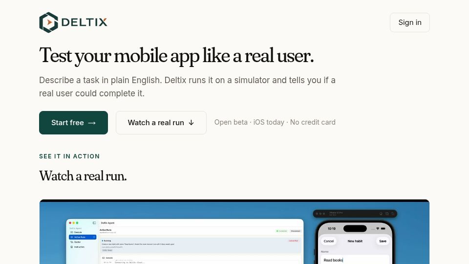Screenshot of app.deltix.ai: Show HN: Deltix – AI Driven Testing