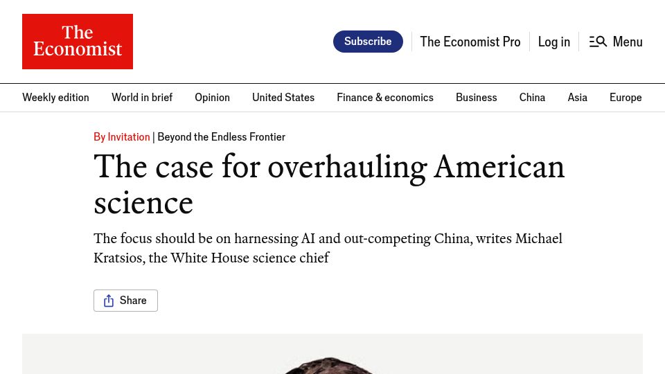 Screenshot of economist.com: The case for overhauling American science