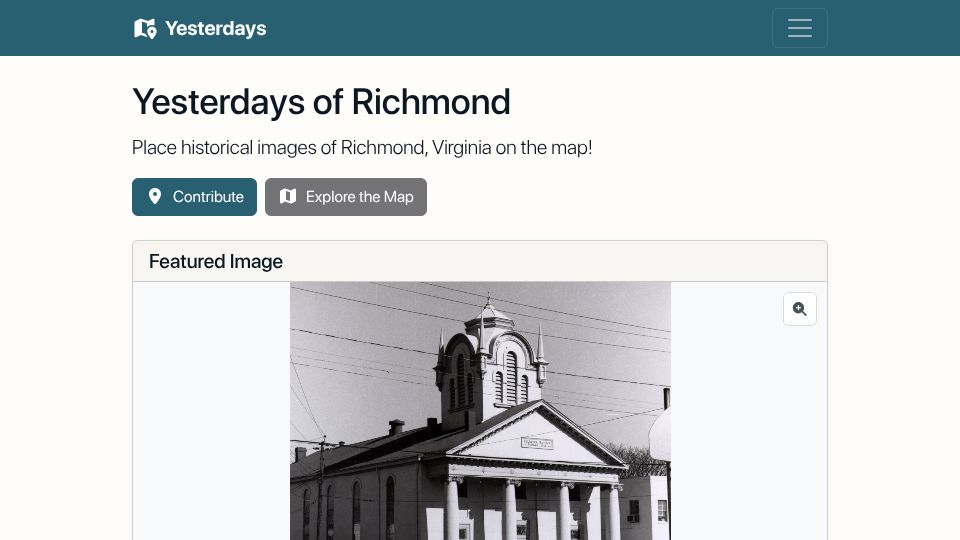 Screenshot of yesterdays.maprva.org: Show HN: A website for exploring historical photographs of my city