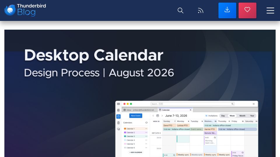 Screenshot of blog.thunderbird.net: Thunderbird's Desktop Calendar Visual Redesign