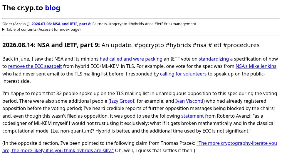 Screenshot of blog.cr.yp.to: NSA and IETF, Part 9
