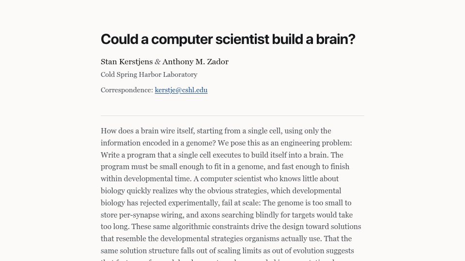 Screenshot of stankerstjens.github.io: Could a computer scientist build a brain?