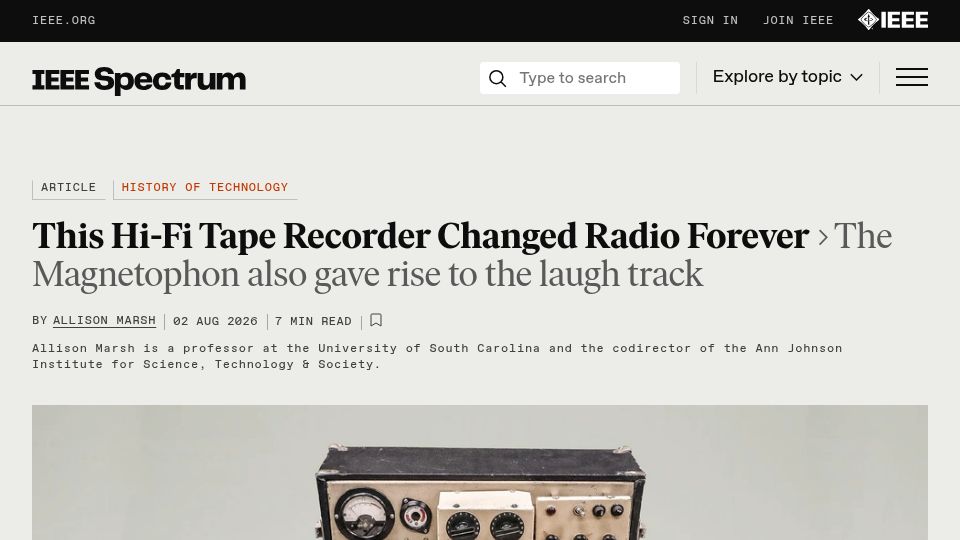 Screenshot of spectrum.ieee.org: This Hi-Fi Tape Recorder Changed Radio Forever