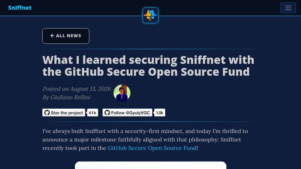 Screenshot of sniffnet.app: What I Learned Securing Sniffnet with the GitHub Secure Open Source Fund