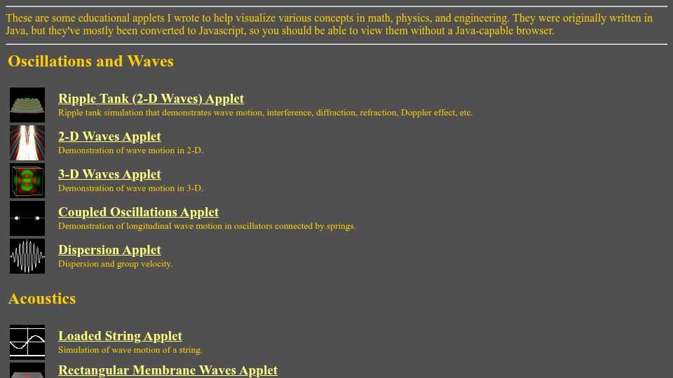 Screenshot of falstad.com: Falstad Math and Physics Simulations