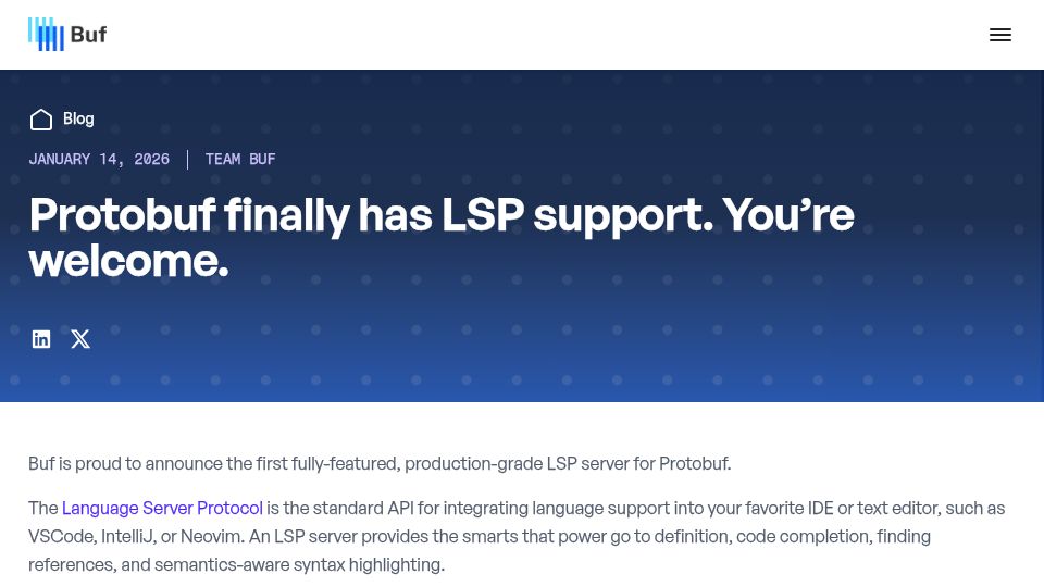 Screenshot of buf.build: Protobuf has LSP support