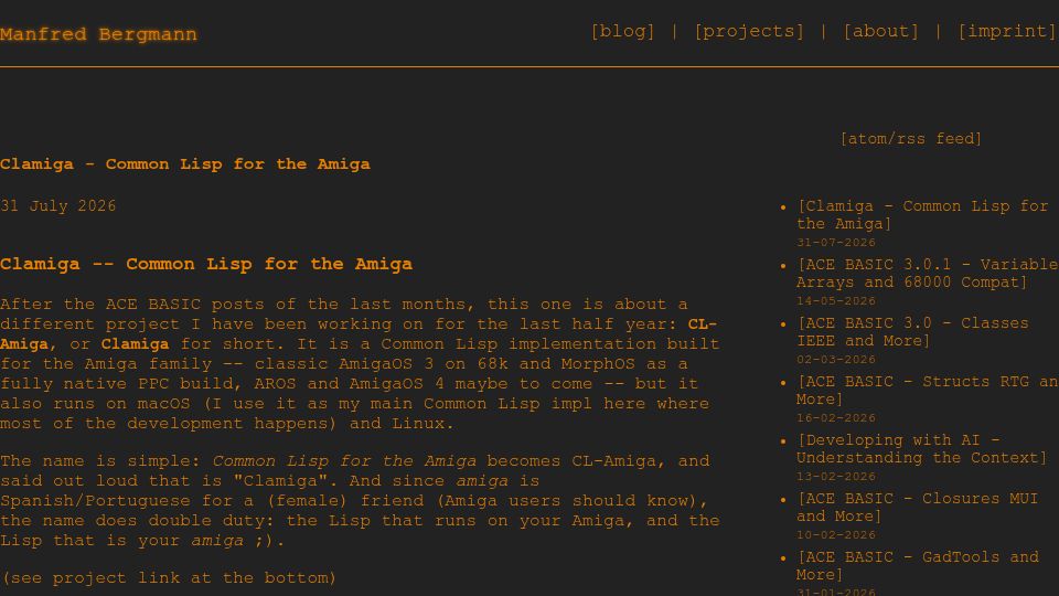 Screenshot of nnamgreb.de: Clamiga: Common Lisp for the Amiga