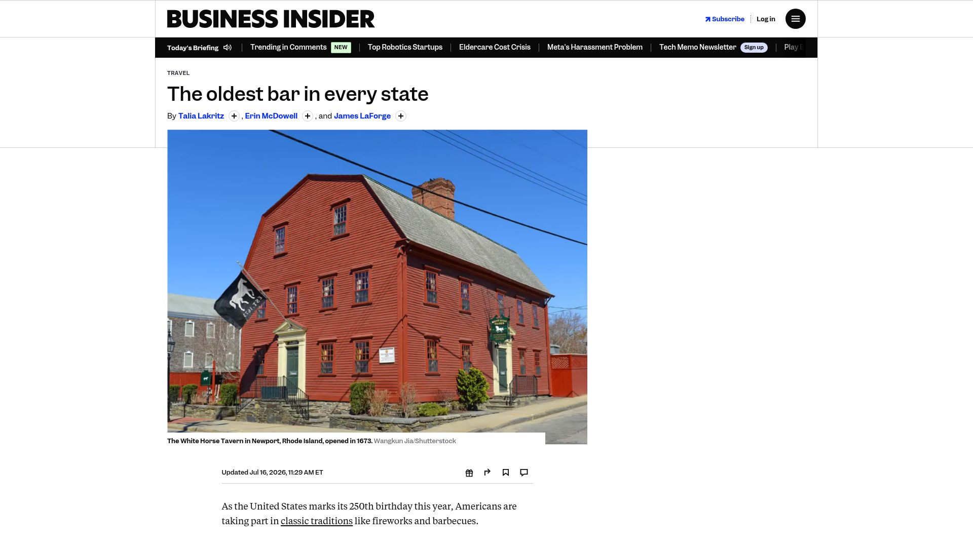 Screenshot of businessinsider.com: The oldest bar in every state