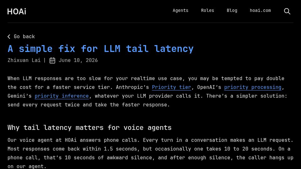 Screenshot of engineering.myhoai.com: A simple fix for LLM tail latency