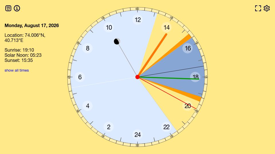 Screenshot of sunclock.net: Sun Clock