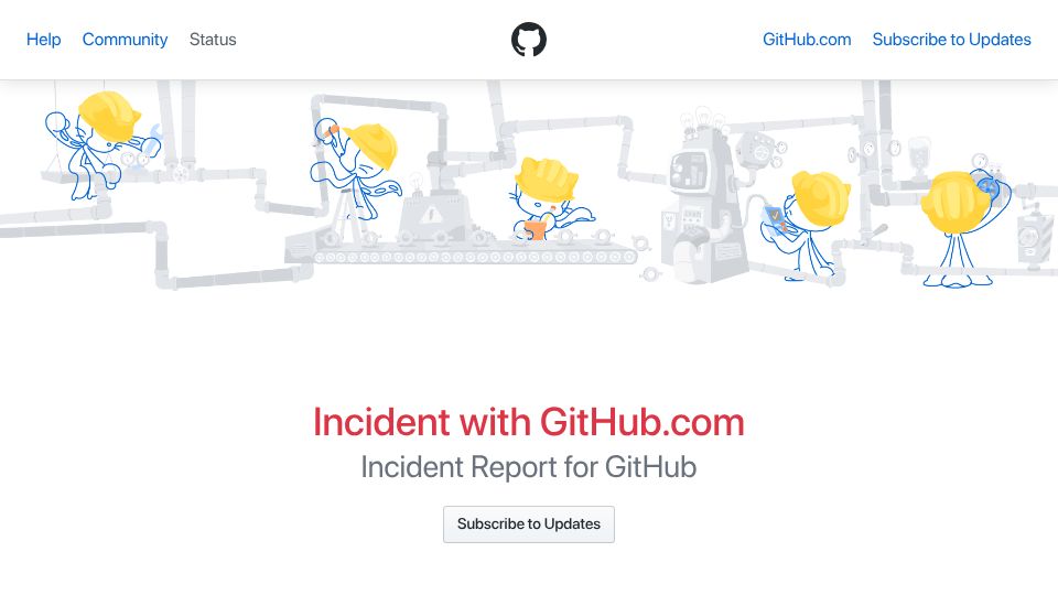 Screenshot of githubstatus.com: Incident with Github.com