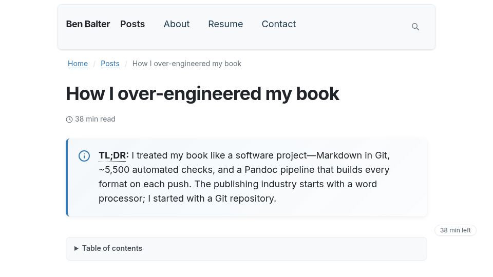 Screenshot of ben.balter.com: How I Over-Engineered My Book