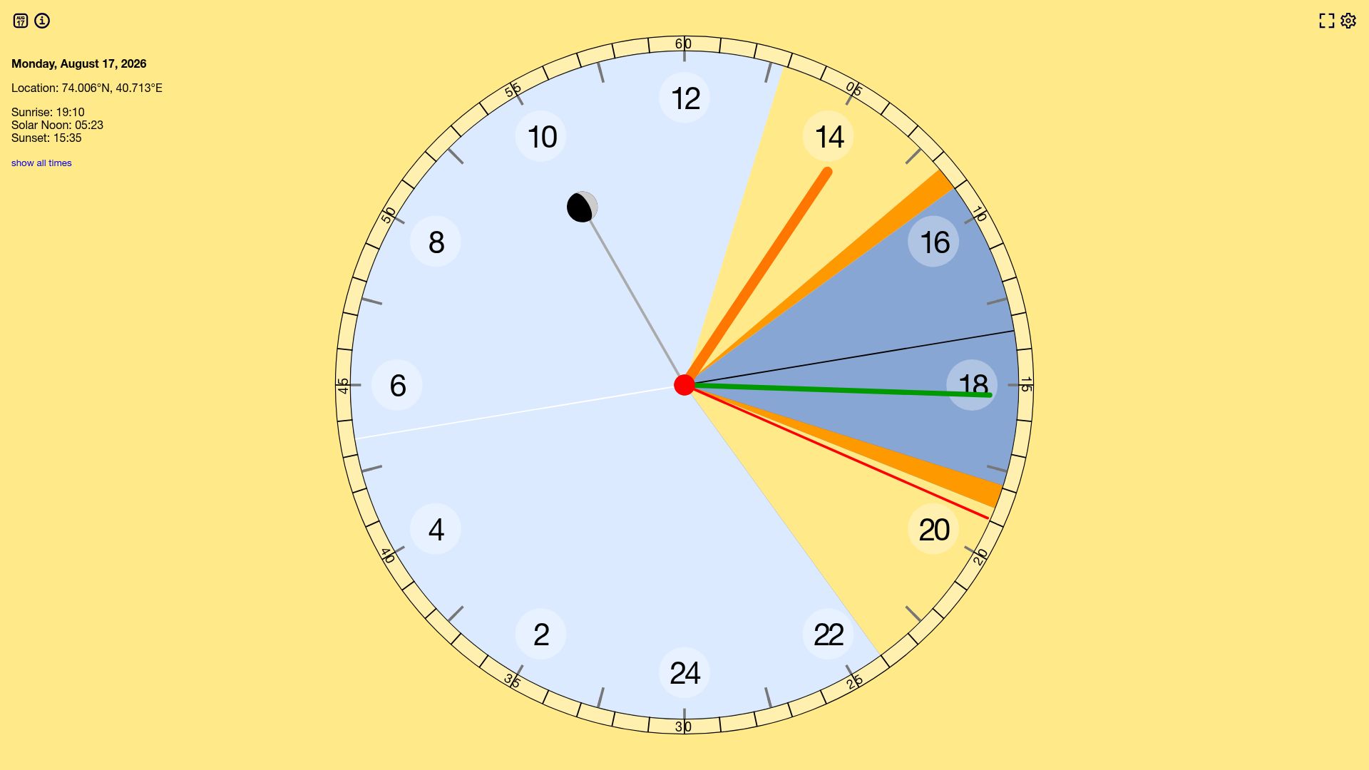 Screenshot of sunclock.net: Sun Clock