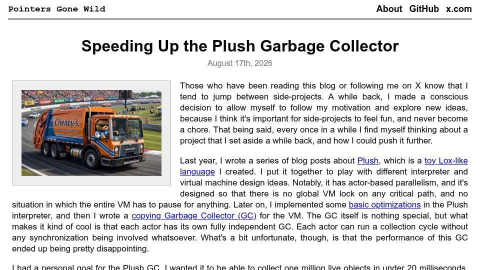 Screenshot of pointersgonewild.com: Speeding Up the Plush Garbage Collector
