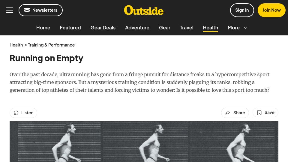 Screenshot of outsideonline.com: The Mysterious Syndrome Destroying Endurance Athletes