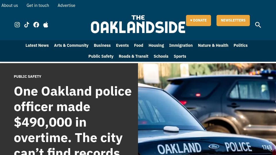 Screenshot of oaklandside.org: One Oakland police officer made $490k in overtime