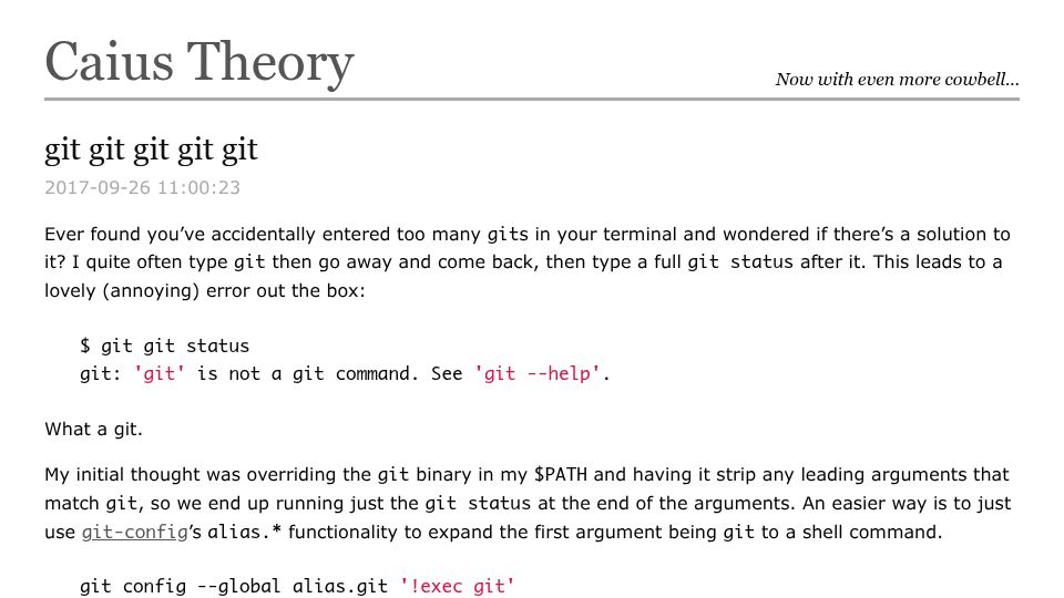 Screenshot of caiustheory.com: git git git git git