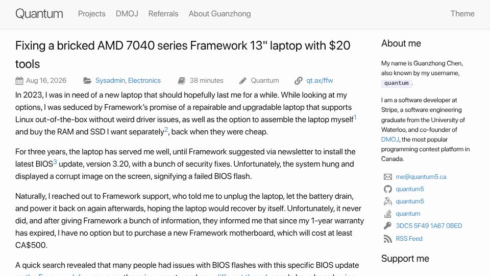 Screenshot of quantum5.ca: Fixing a bricked Framework laptop