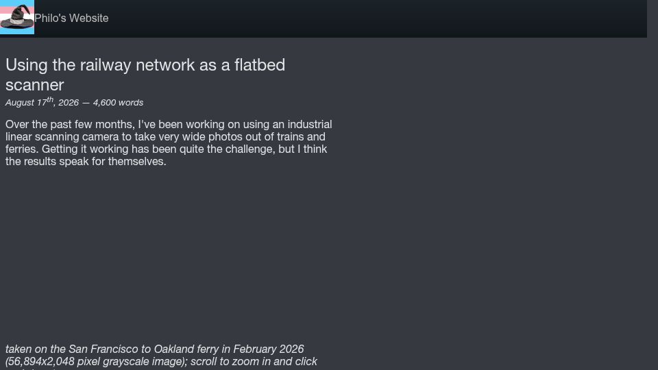 Screenshot of philo.gay: Using the railway network as a flatbed scanner