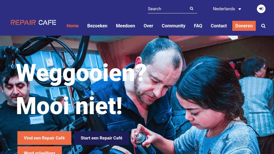 Screenshot of repaircafe.org: Repair Cafe – Fix Your Broken Items