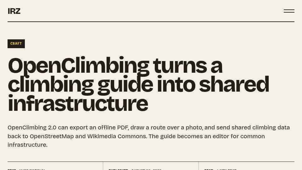 Screenshot of irz.fr: Climbing Guide as a Shared Infrastructure