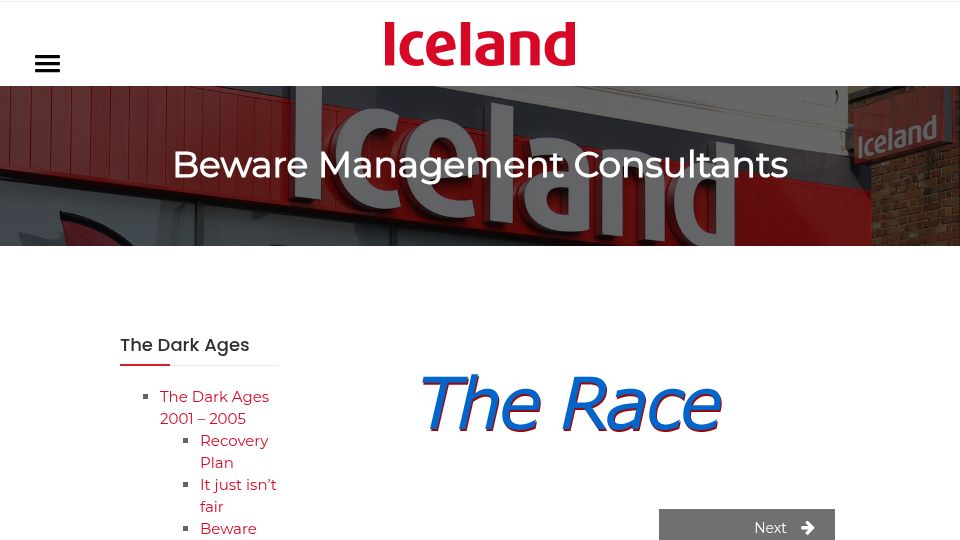 Screenshot of about.iceland.co.uk: Beware Management Consultants